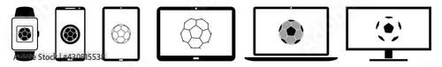 Display soccer, football, ball, team, sport, game, cup, league Icon Devices Set | Web Screen Device Online | Laptop Vector Illustration | Mobile Phone | PC Computer Smartphone Tablet Sign Isolated