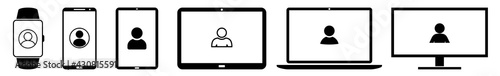 Display user, avatar, client, service, support, settings, person, internet, web, online Icon Devices Set | Web Screen Device Online | Laptop Vector Illustration | Mobile Phone | PC Computer Sign
