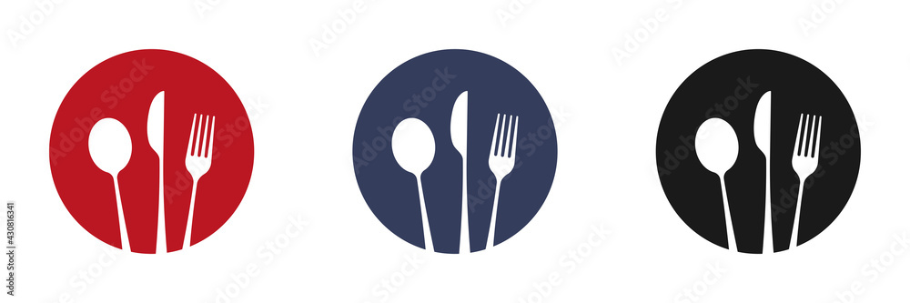 Dishes. Spoon, fork, knife and plates icons set, menu logo, cutlery silhouette. Vector illustration. Dishes. Spoon, fork, knife and plates icons set, menu logo, cutlery silhouette. Vector illustration.