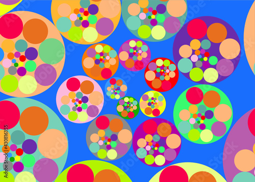 Multicolored circles arranged around spiral shape. Vector illustration perfect for background.