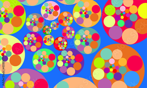 Multicolored circles arranged around spiral shape. Vector illustration perfect for background.