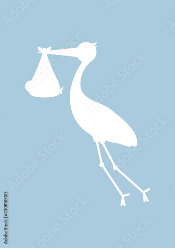 Umriss Fliegender Storch Baby Junge Retroblau