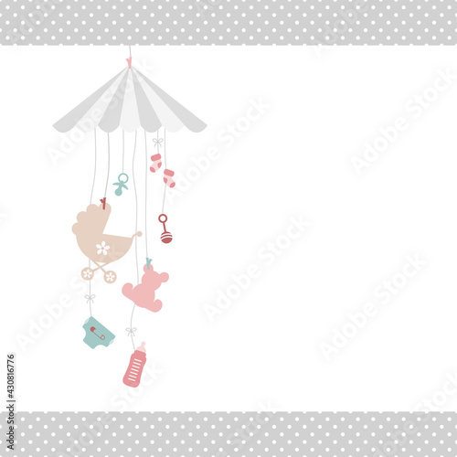 Mobilé Hängende Baby Icons Mädchen Rosa Mintgrün Punkte Beige