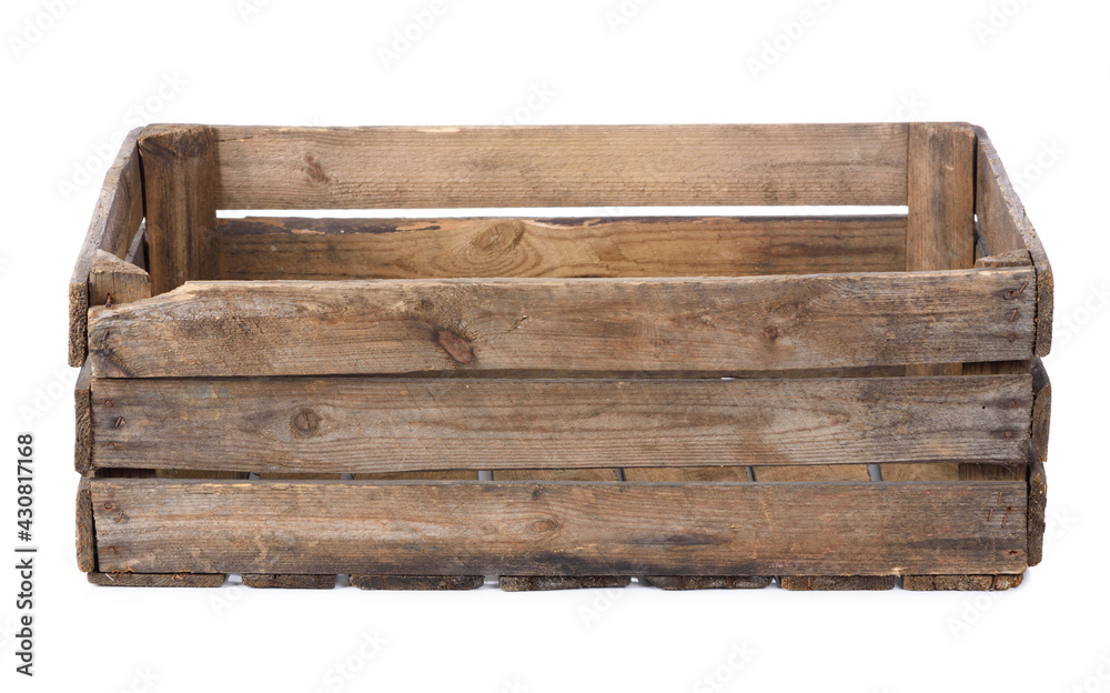 Wooden crate isolated on white background. Old empty vintage wood box.  Stock Photo | Adobe Stock
