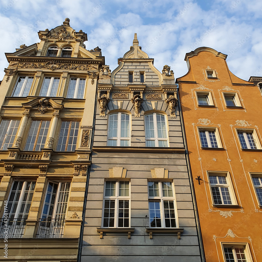 Colorful houses, tenements in old town Gdansk, Poland