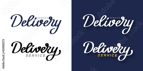 Delivery Service. Set of creative typography hand black and white lettering for business, delivery company, promotion and advertising. Vector illustration. Isolated on white background.