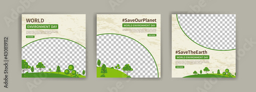 World Environment Day. Education and campaigns on the importance of protecting nature. social media post for World Environment Day.