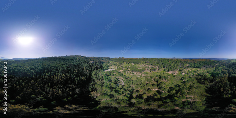 Fototapeta premium 360 degree aerial photo of the Floristella Grottacalda mining park. Sicilian mining park. Pinnisi Palace. Sicily. Italy.