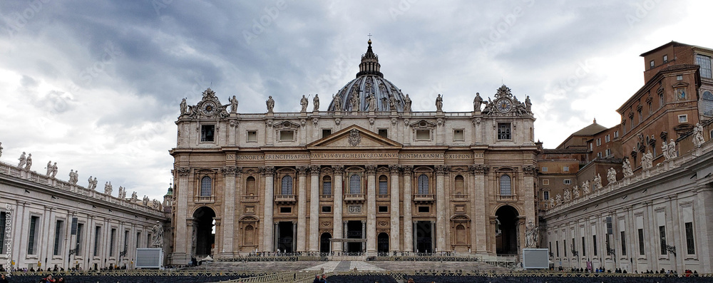 View of Saint Peter's Basilica exterior facade, Rome, Italy