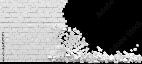 Fototapeta Naklejka Na Ścianę i Meble -  Broken white brick wall on a black background 3d rendering