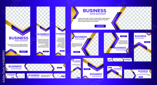 Set of elegant business web banners of standard size with a place for photos. Vertical, horizontal and square template. vector illustration EPS 10