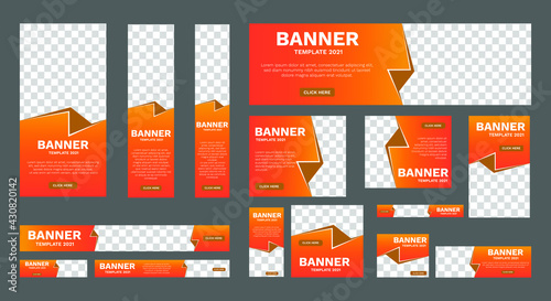 Business banner design web template Set, Horizontal header web banner. Modern Gradient orange cover header background for website design, Social Media Cover ads banner, flyer, invitation card. Vector 