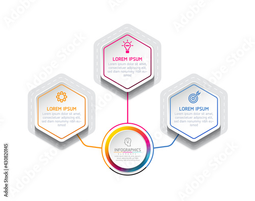 Vector illustration infographics design template, business information, presentation chart, with 3 options or steps. 