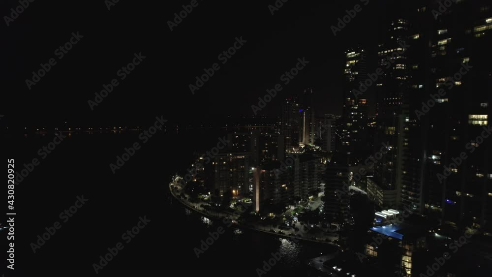 Night aerial swooping shot Brickell Miami