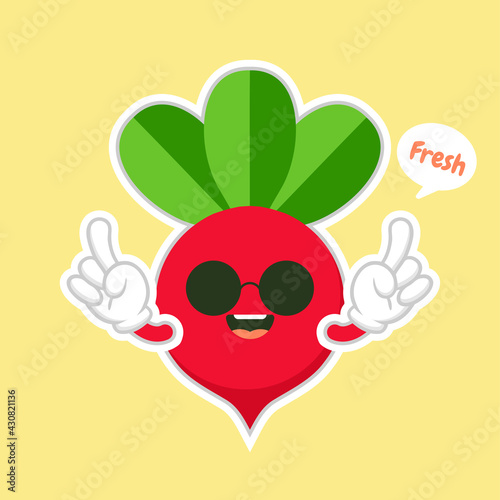 Cute and kawaii beet vegetable character. Vector hand drawn cartoon funny character illustration icon. Isolated on color background. Beet vegetable character concept. vegan vegetarian food
