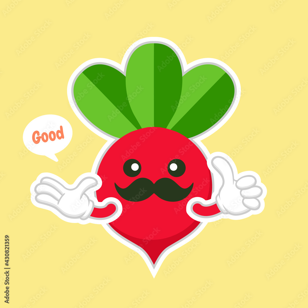 Fototapeta premium Cute and kawaii beet vegetable character. Vector hand drawn cartoon funny character illustration icon. Isolated on color background. Beet vegetable character concept. vegan vegetarian food