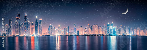 Dubai Marina at night, UAE photo