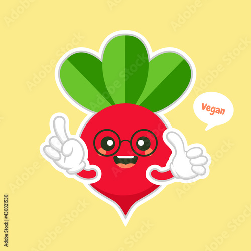 Cute and kawaii beet vegetable character. Vector hand drawn cartoon funny character illustration icon. Isolated on color background. Beet vegetable character concept. vegan vegetarian food