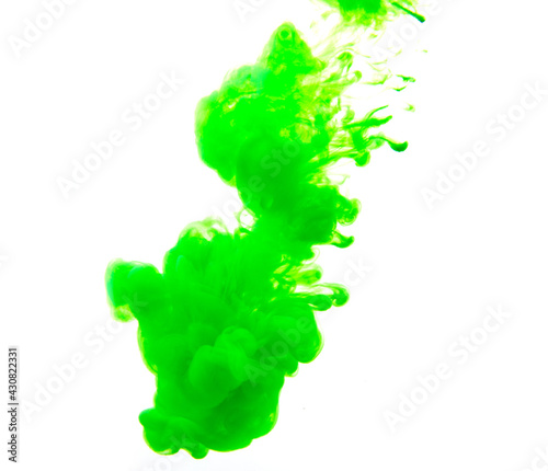 a jet of green paint on a white background