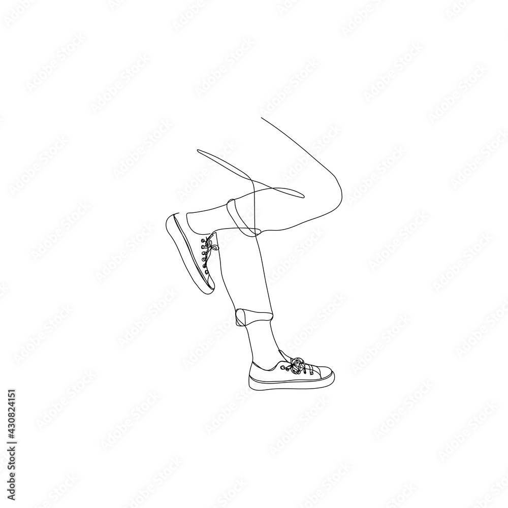 Close-up view of womans legs wearing jeans and Converse sneakers. Single  line drawing. Minimalist art. Stock Vector | Adobe Stock