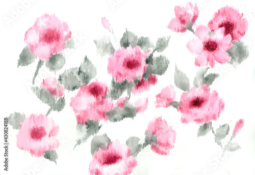 Flowers watercolor illustration.Manual composition.Big Set watercolor elements，Design for textile, wallpapers，Element for design,Greeting card