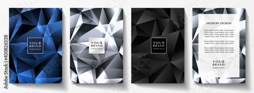 Modern cover, frame design set. Luxury premium polygon pattern (triangle texture) background useful for notebook cover, business poster, royal brochure template