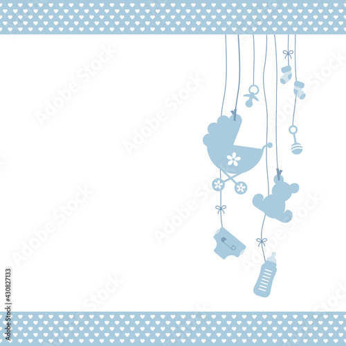Hängende Babyicons Junge Und Kanten Mit Herzmuster Retroblau