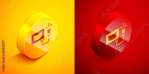 Isometric Ultrasound icon isolated on orange and red background. Medical equipment. Circle button. Vector