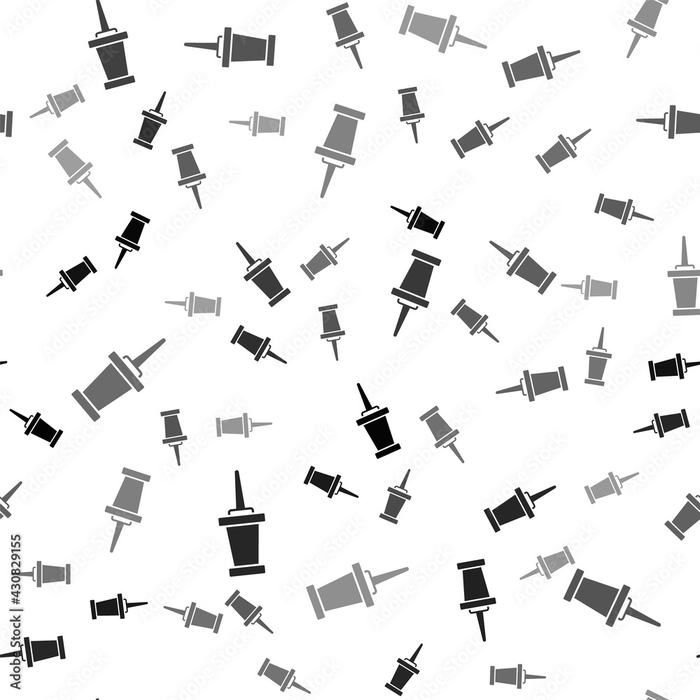 Black Push pin icon isolated seamless pattern on white background. Thumbtacks sign. Vector Black Push pin icon isolated seamless pattern on white background. Thumbtacks sign. Vector