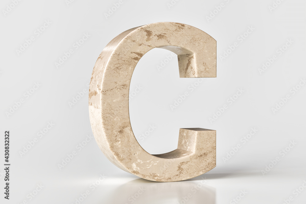 Marble textured letter C. Set sail champagne 2021 trendy color. High quality 3d rendering.