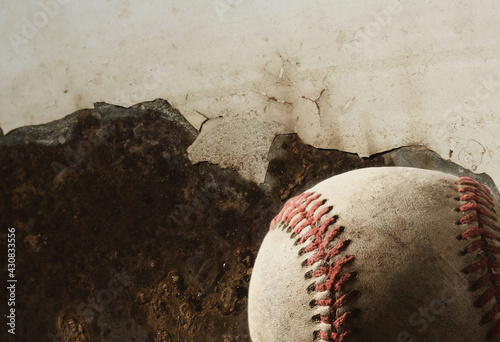 Photography Vintage used baseball on old rust texture background.