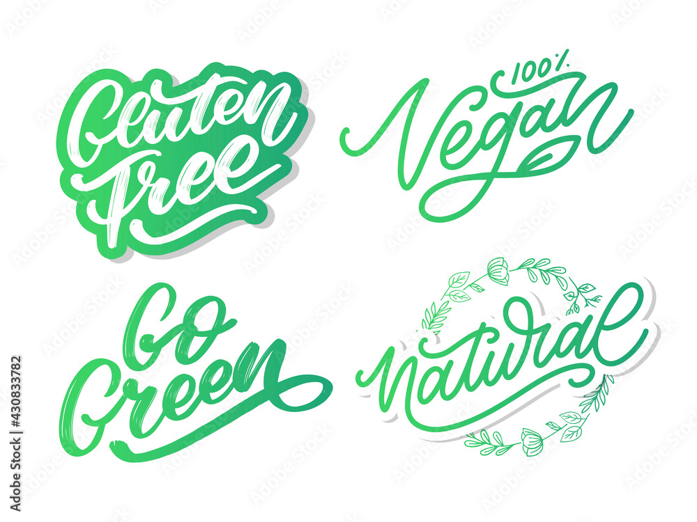 Gluten free Vegan set label. Hand drawn brush lettering. Logo, badge template for healthy food stores and markets. Gluten free Vegan set label. Hand drawn brush lettering. Logo, badge template for healthy food stores and markets.