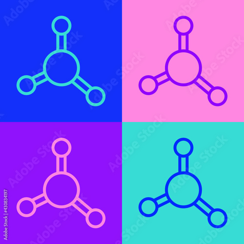 Pop art line Molecule icon isolated on color background. Structure of molecules in chemistry, science teachers innovative educational poster. Vector