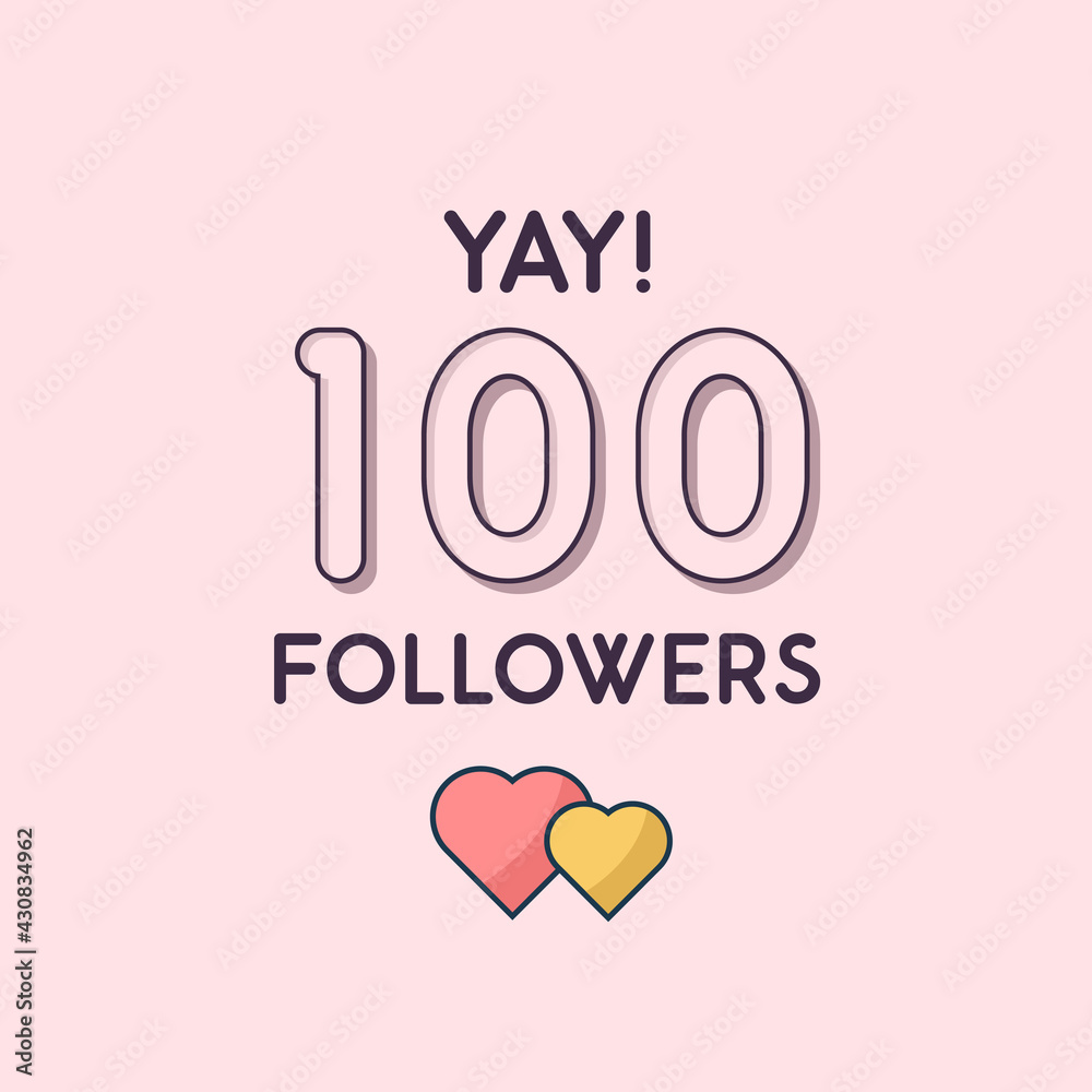 Yay 100 Followers celebration, Greeting card for social networks.