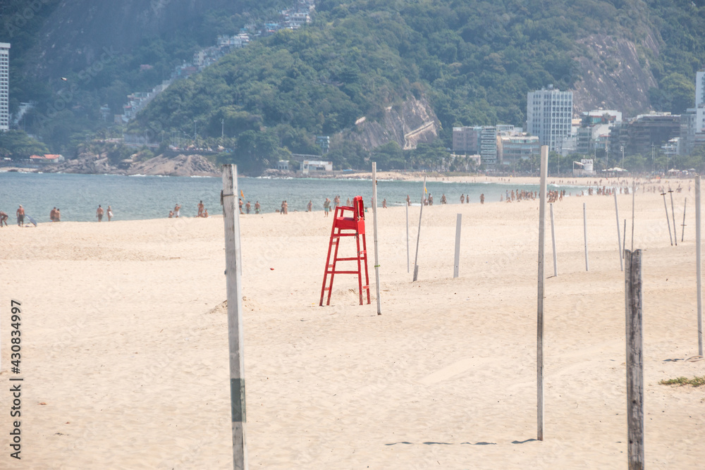 empty ipanema beach during the coronavirus pandemic in rio de janeiro. empty ipanema beach during the coronavirus pandemic in rio de janeiro.