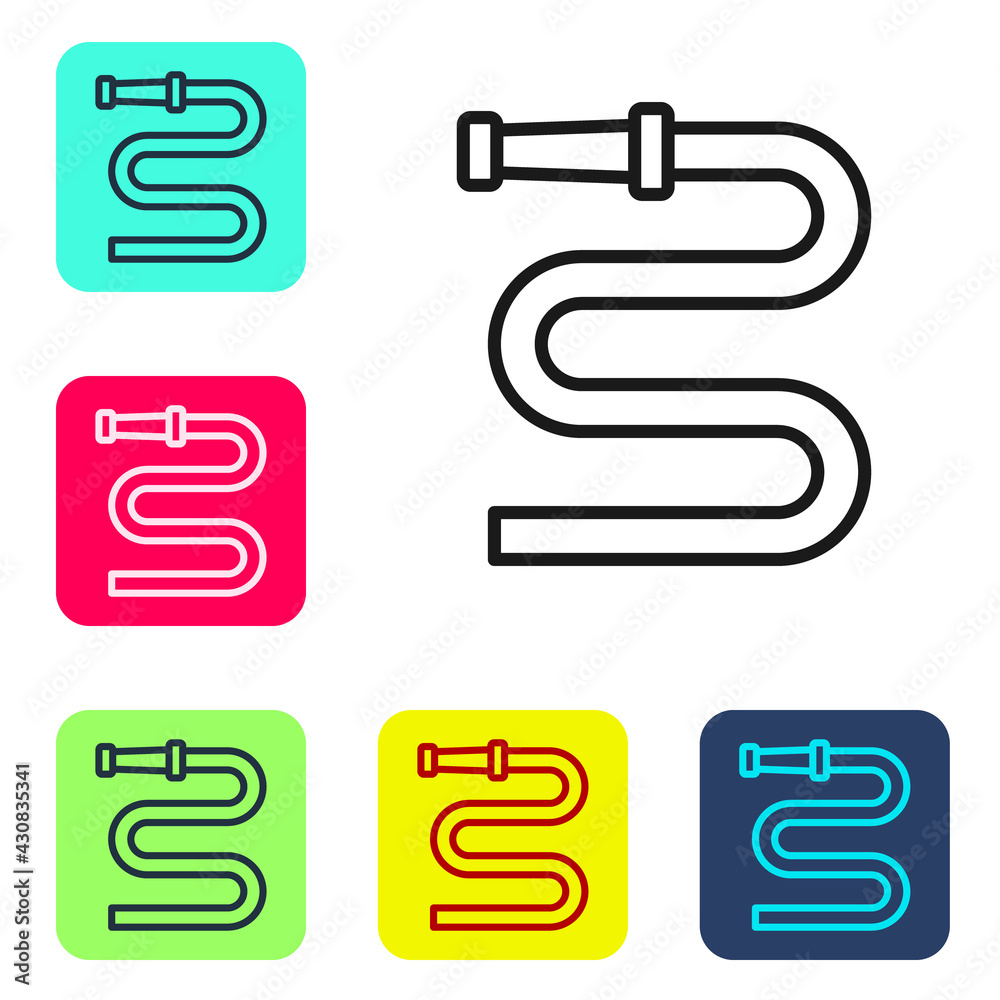 Black line Fire hose reel icon isolated on white background. Set icons in color square buttons. Vector Black line Fire hose reel icon isolated on white background. Set icons in color square buttons. Vector
