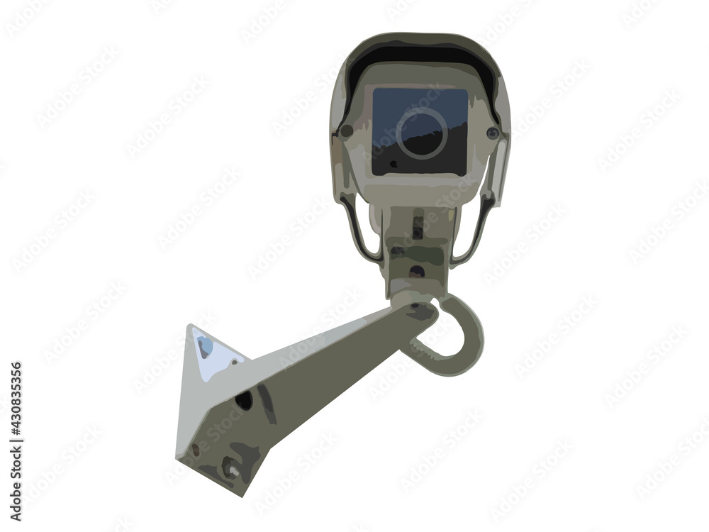 Illustration of an isolated security camera with a wall mount on a white background