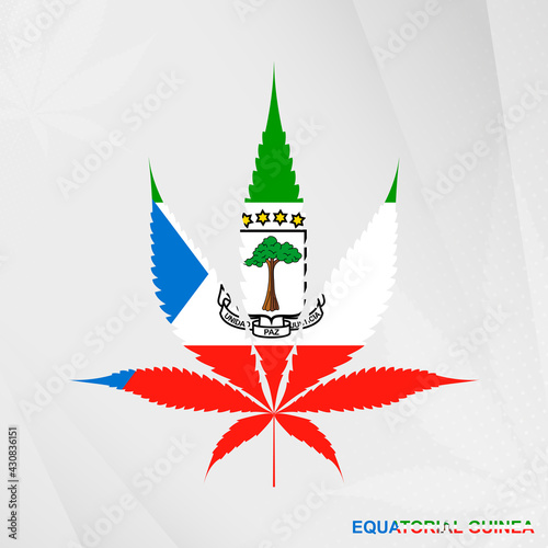 Flag of Equatorial Guinea in Marijuana leaf shape. The concept of legalization Cannabis in Equatorial Guinea.