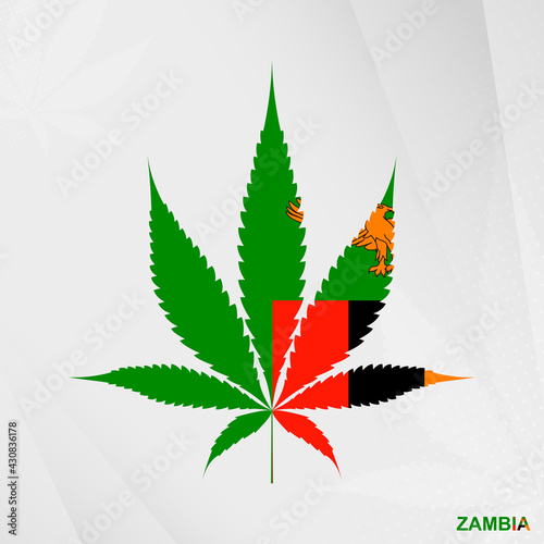 Flag of Zambia in Marijuana leaf shape. The concept of legalization Cannabis in Zambia.