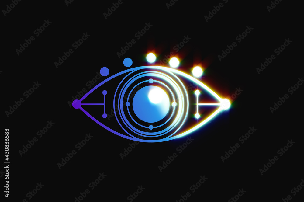 Eye Scanner Logo .Cyber eye on a black background .Electronic nanotechnology .Technologies of the future . illustration . Eye Scanner Logo .Cyber eye on a black background .Electronic nanotechnology .Technologies of the future . illustration .