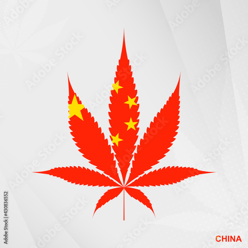 Flag of China in Marijuana leaf shape. The concept of legalization Cannabis in China.