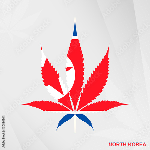 Flag of North Korea in Marijuana leaf shape. The concept of legalization Cannabis in North Korea.