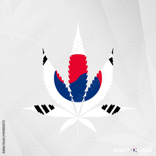 Flag of South Korea in Marijuana leaf shape. The concept of legalization Cannabis in South Korea.
