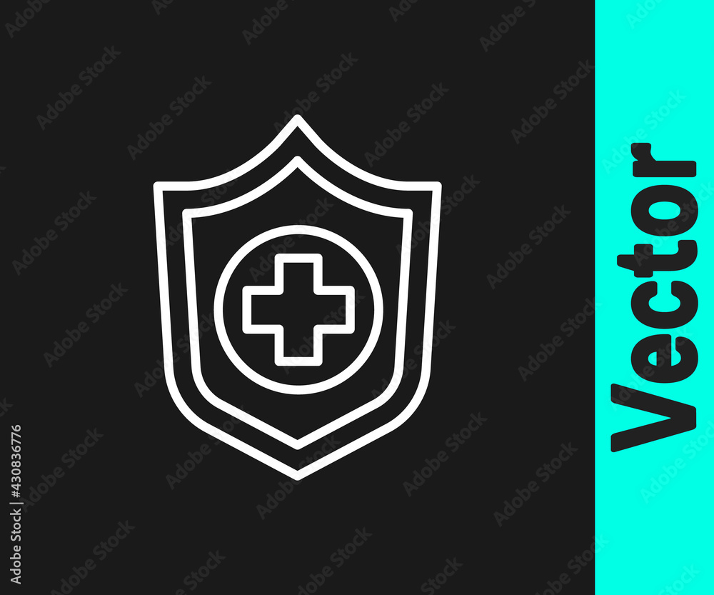 White line Life insurance in hand icon isolated on black background. Security, safety, protection, protect concept. Vector White line Life insurance in hand icon isolated on black background. Security, safety, protection, protect concept. Vector