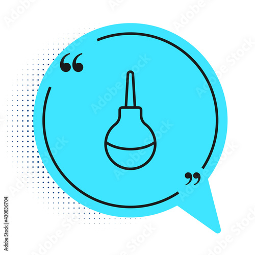 Black line Enema icon isolated on white background. Enema with a plastic tip. Medical pear. Blue speech bubble symbol. Vector