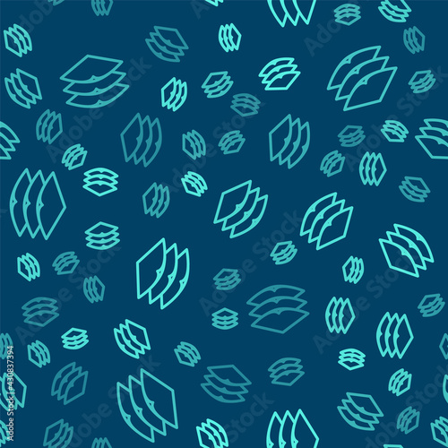 Green line Layers clothing textile icon isolated seamless pattern on blue background. Element of fabric features. Vector