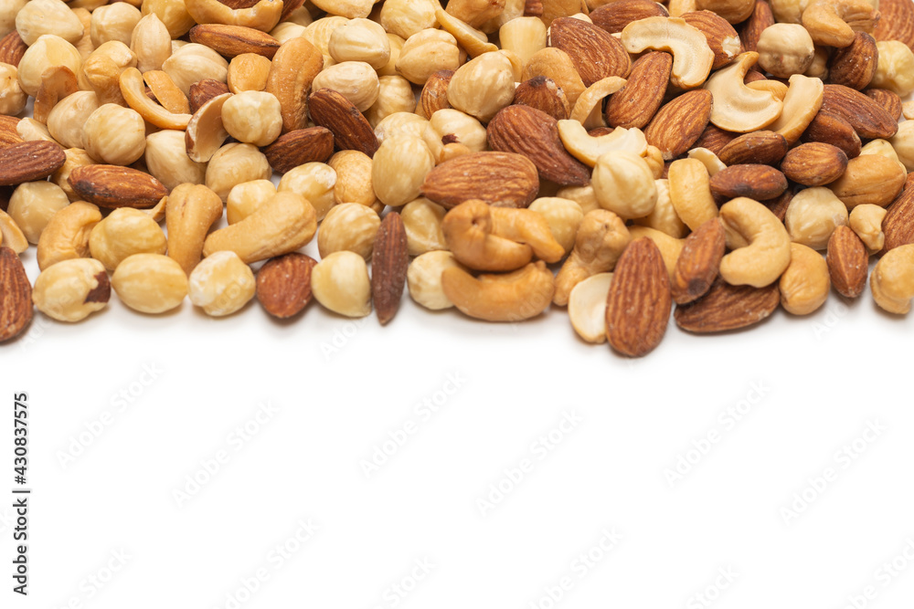 Mix of nuts isolated on white background. Top view. Mix of nuts isolated on white background. Top view.