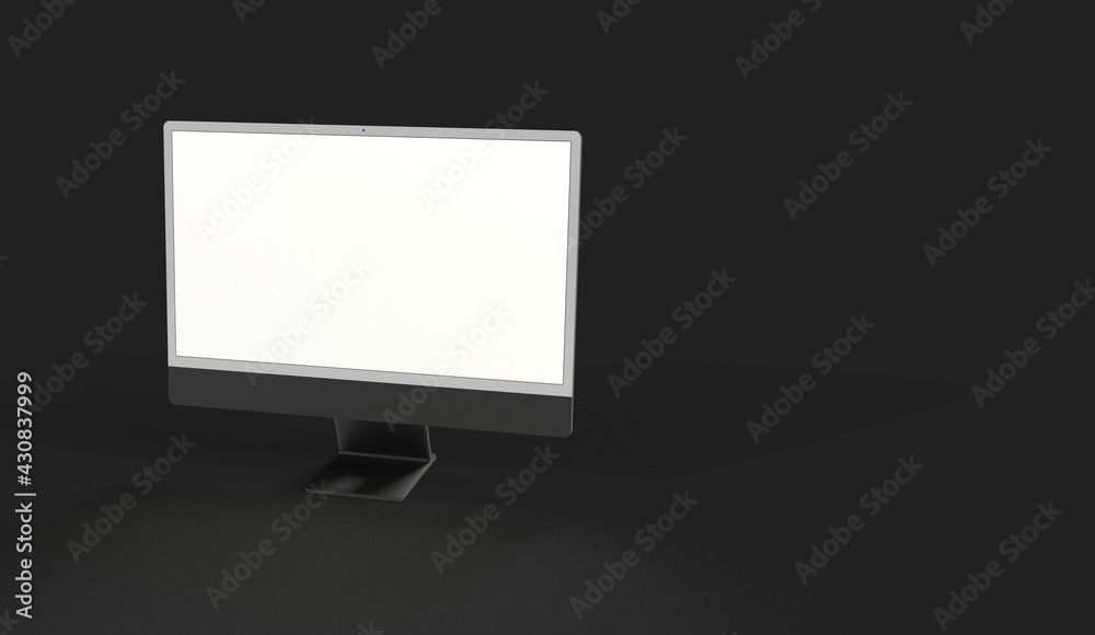Realistic 3D Computer, with a white screen, isolated on a background