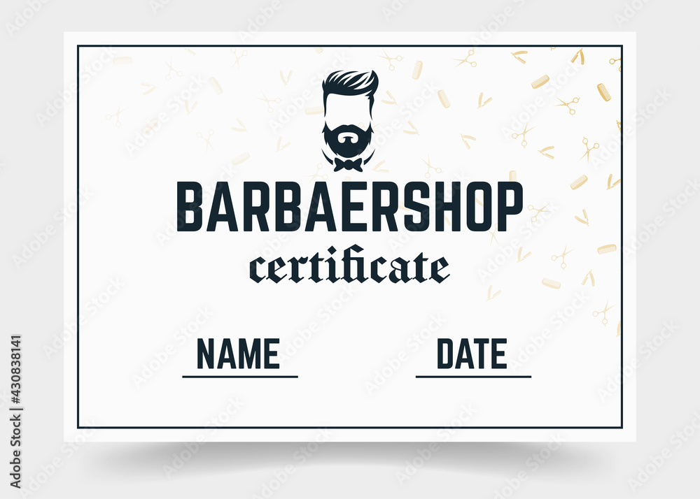 Certificate for the barbershop. Gift certificate for a haircut in a barbershop. Certificate of completion of the master class in hair cutting Certificate for the barbershop. Gift certificate for a haircut in a barbershop. Certificate of completion of the master class in hair cutting
