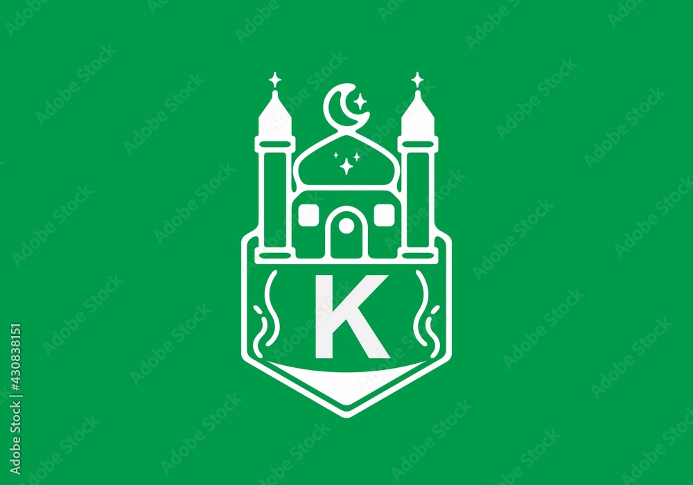 Line art illustration of mosque with K initial letter